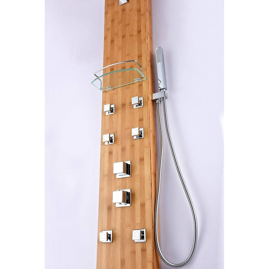 Full Body Shower Panel with Heavy Rain Shower and Spray Wand in Natural Bamboo H316921