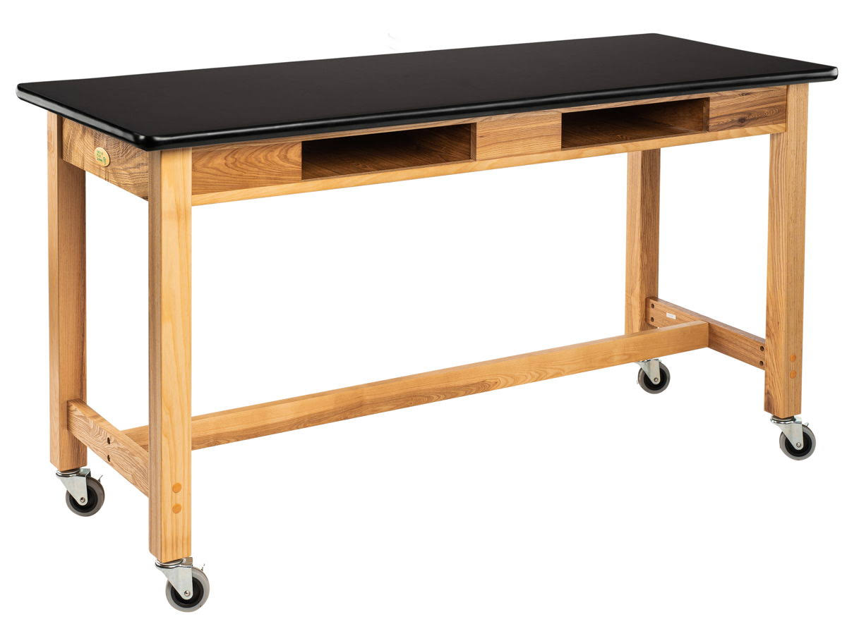 Solid Ash Wood Science Lab Table with HPL Top in Black Z95184