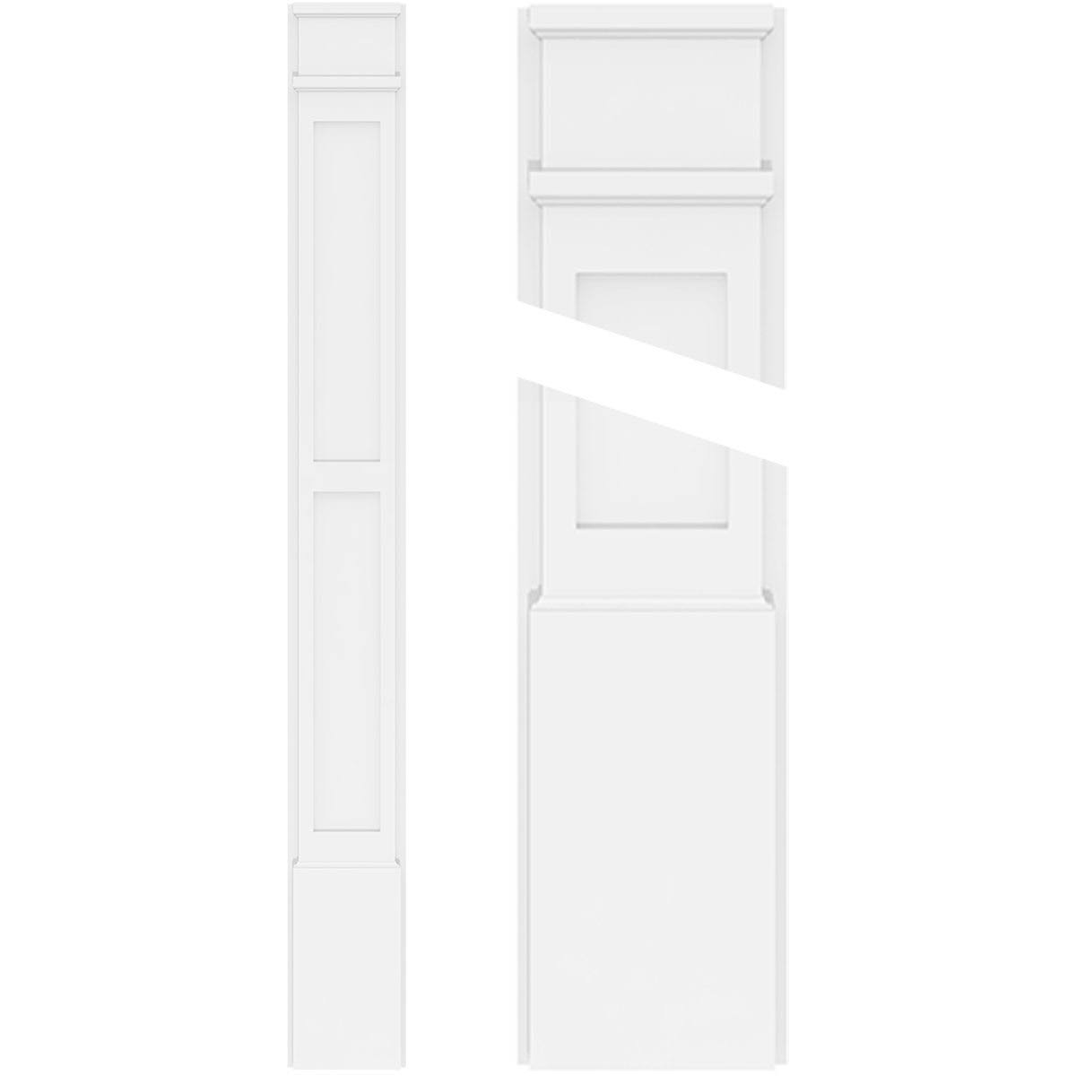 Two Equal Flat Panel PVC Pilaster with Decorative Capital & Base (Pair) B856