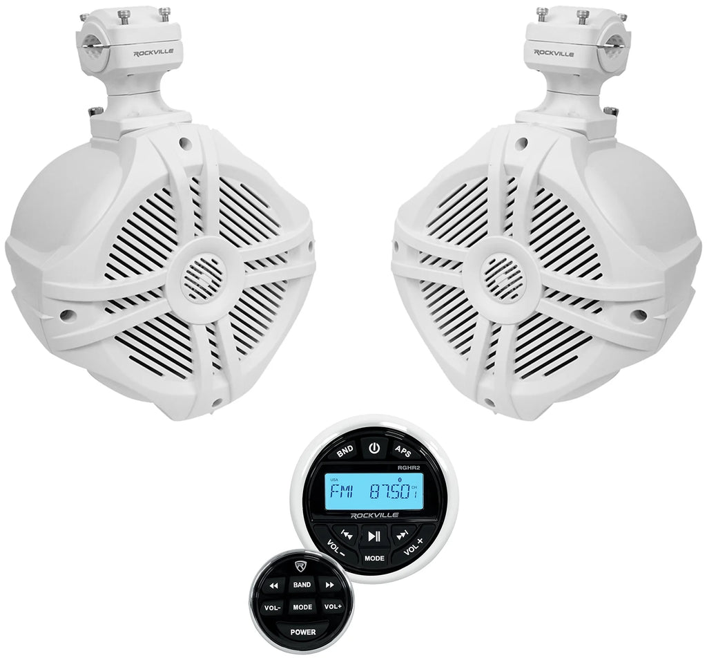 White 6.5" Marine Wakeboard Tower Speakers with Receiver P245605