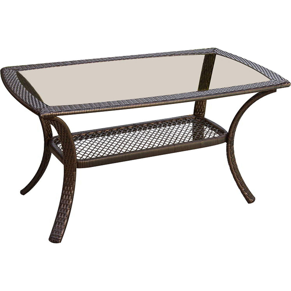 2-Piece Steel Outdoor Patio Deep Seating Set with Brown Wicker, Sofa, Avocado Green Cushions, 2 Pillows and Glass Top Rectangular Coffee Table S21460