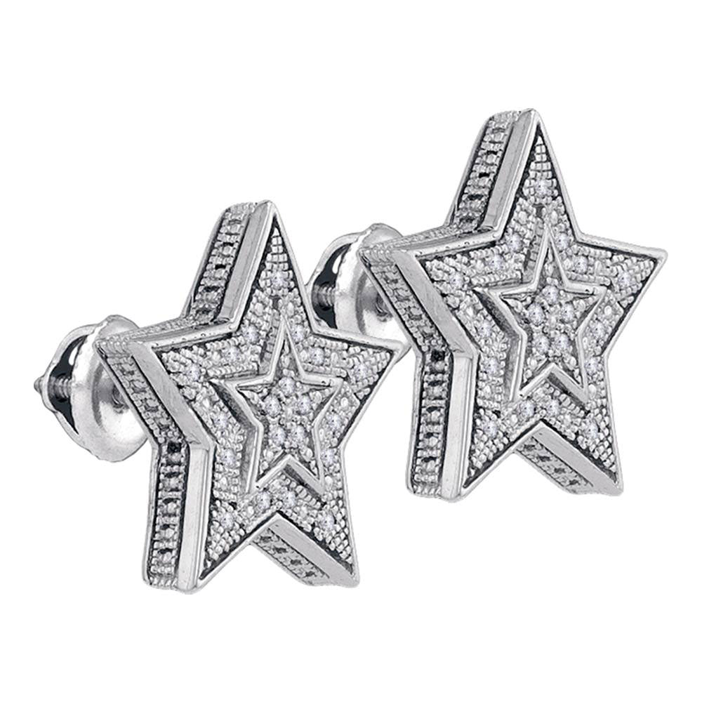 Men's Sterling Silver Diamond Star Cluster Stud Earrings V38020