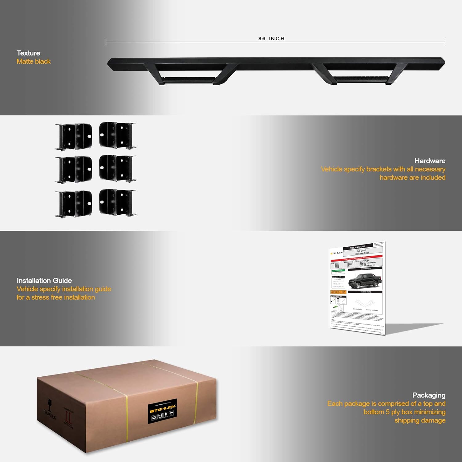 Matte Black Nerf Bars Running Boards for Ford F150 SuperCrew Cab U794