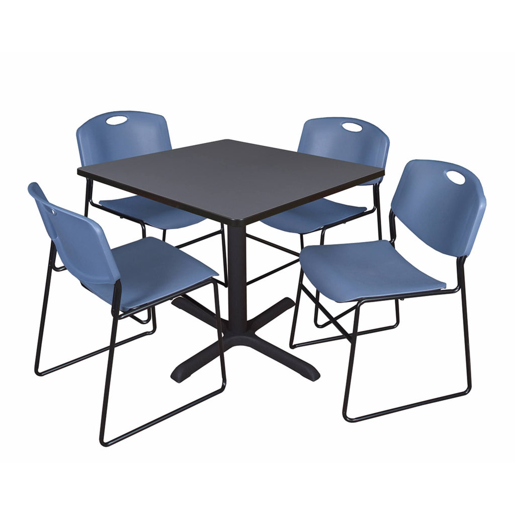 Grey Square Breakroom Table with 4 Stack Chairs U792271