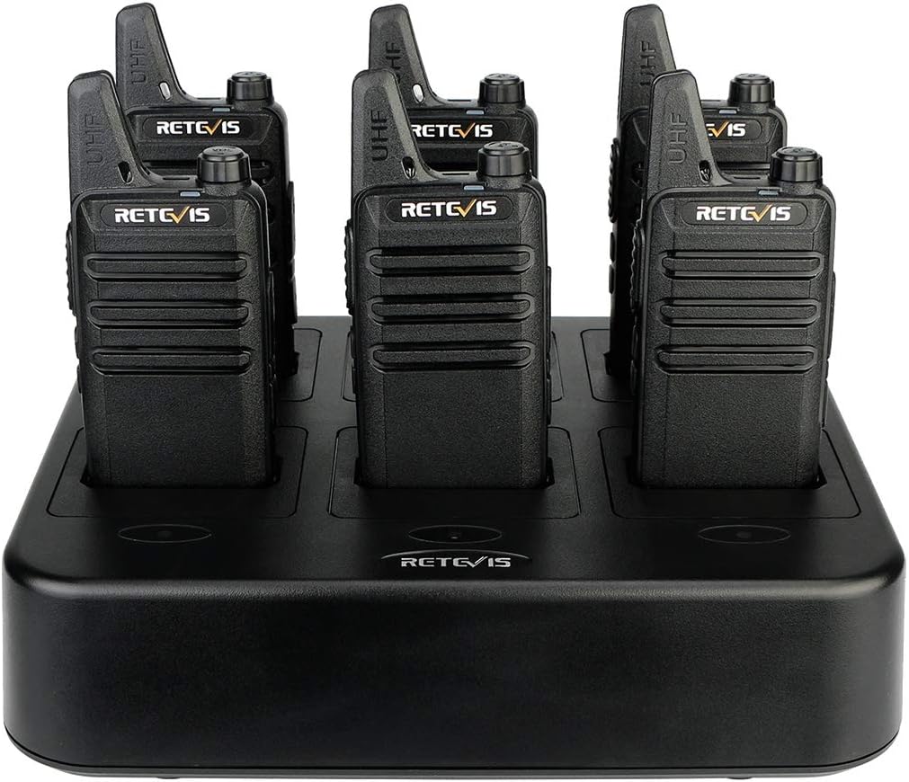 6 Pack Rechargeable 2 Way Radios with 6 Way Multi Gang Charger S732