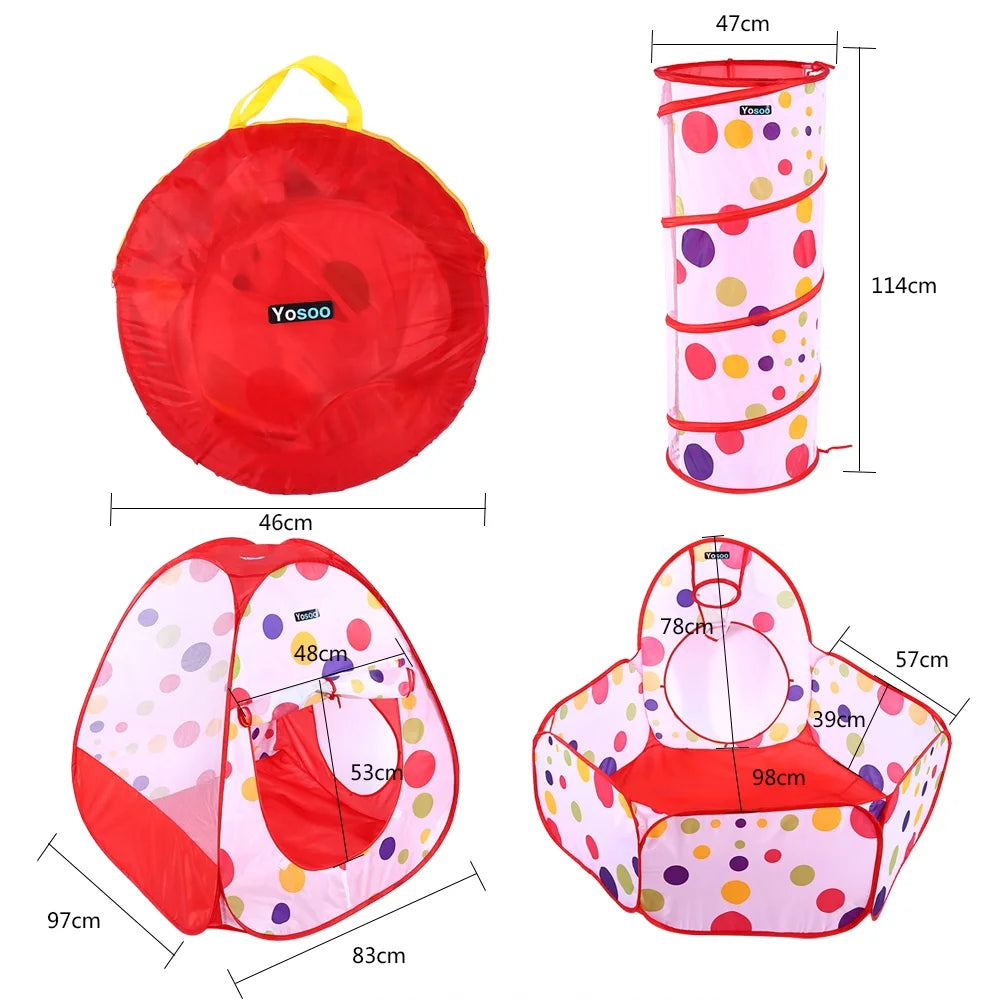 3 in 1 Kids Play Tent with Tunnel and Ball Pit Q59064