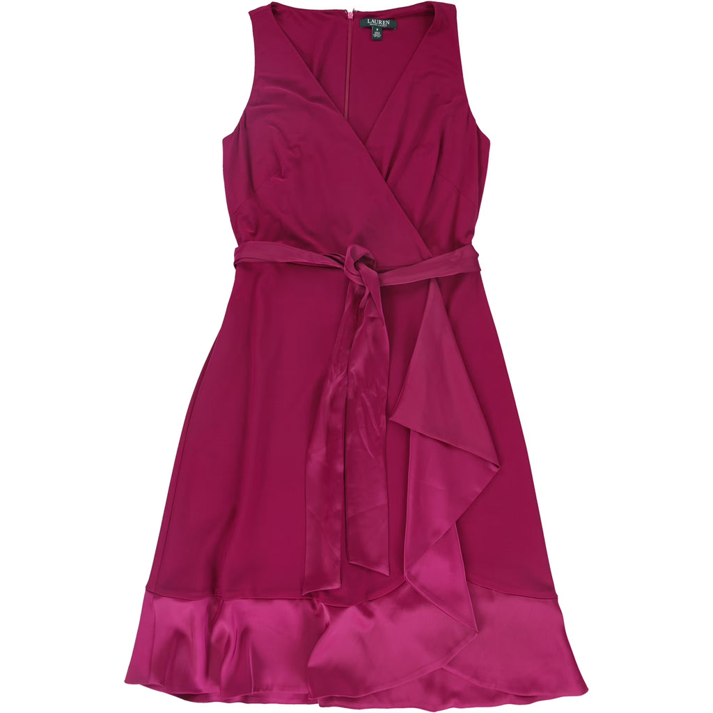 Red Ruffle-Trim A-line Surplice Dress I3105