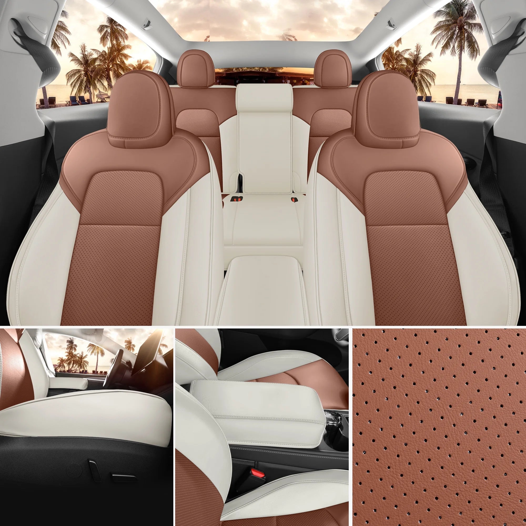 Brown and Beige Car Seat Cover B88334