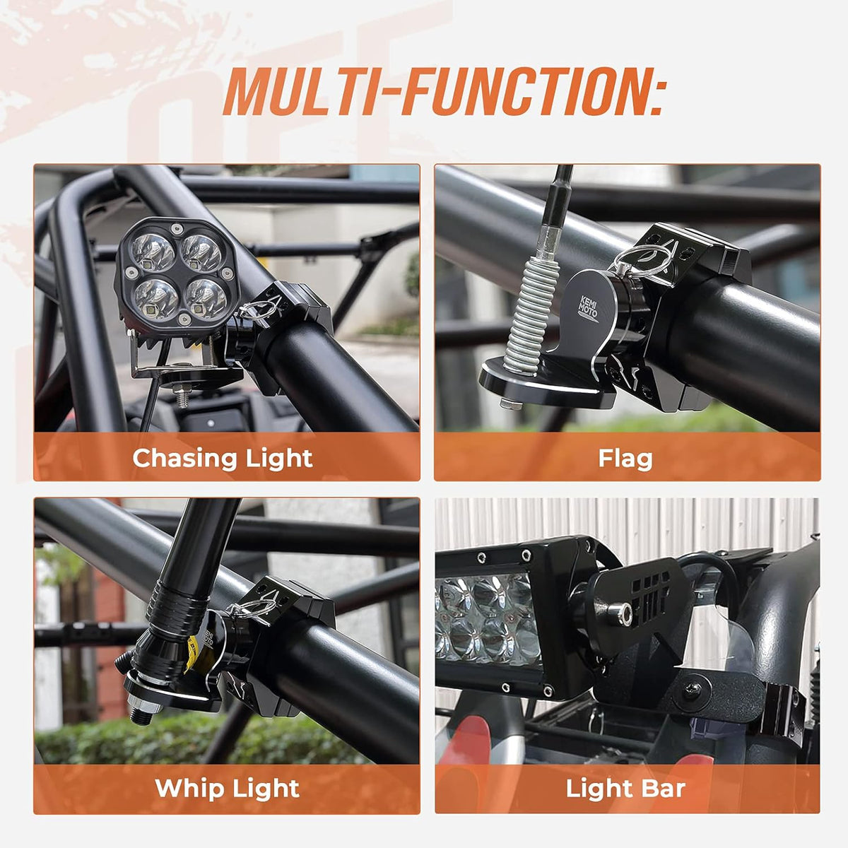 2PCS Aluminum Adjustable UTV Whip Mount for 1.75-2 Roll Bar T578