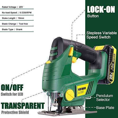 Cordless Jigsaw with LED Light, 2,000mAh Battery H3190