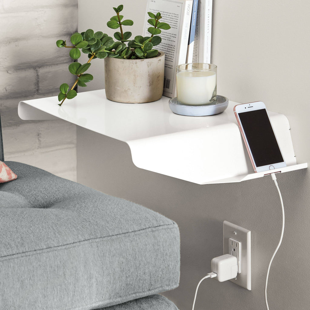 White Cooper Wall Shelf with Left-Side Ledge Q998