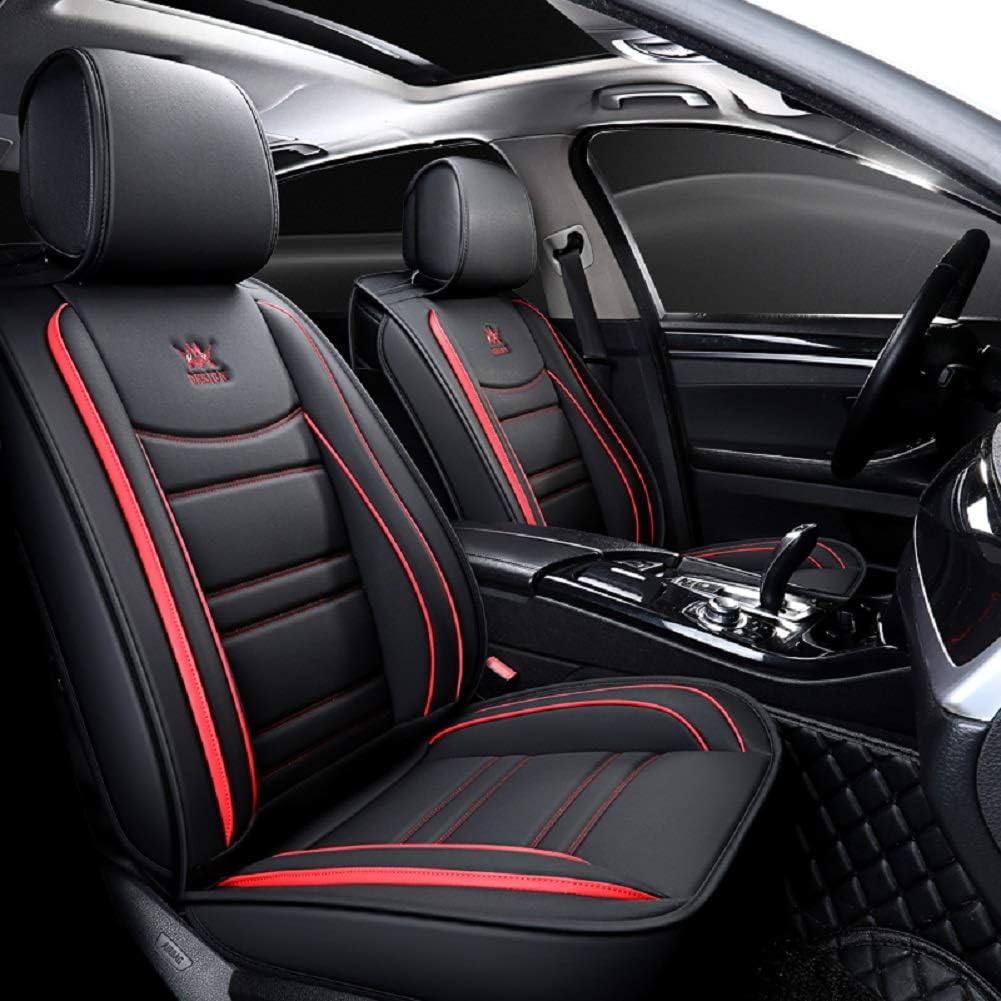 Black Leather Car Seat Covers 5 Seats Full Set B9894