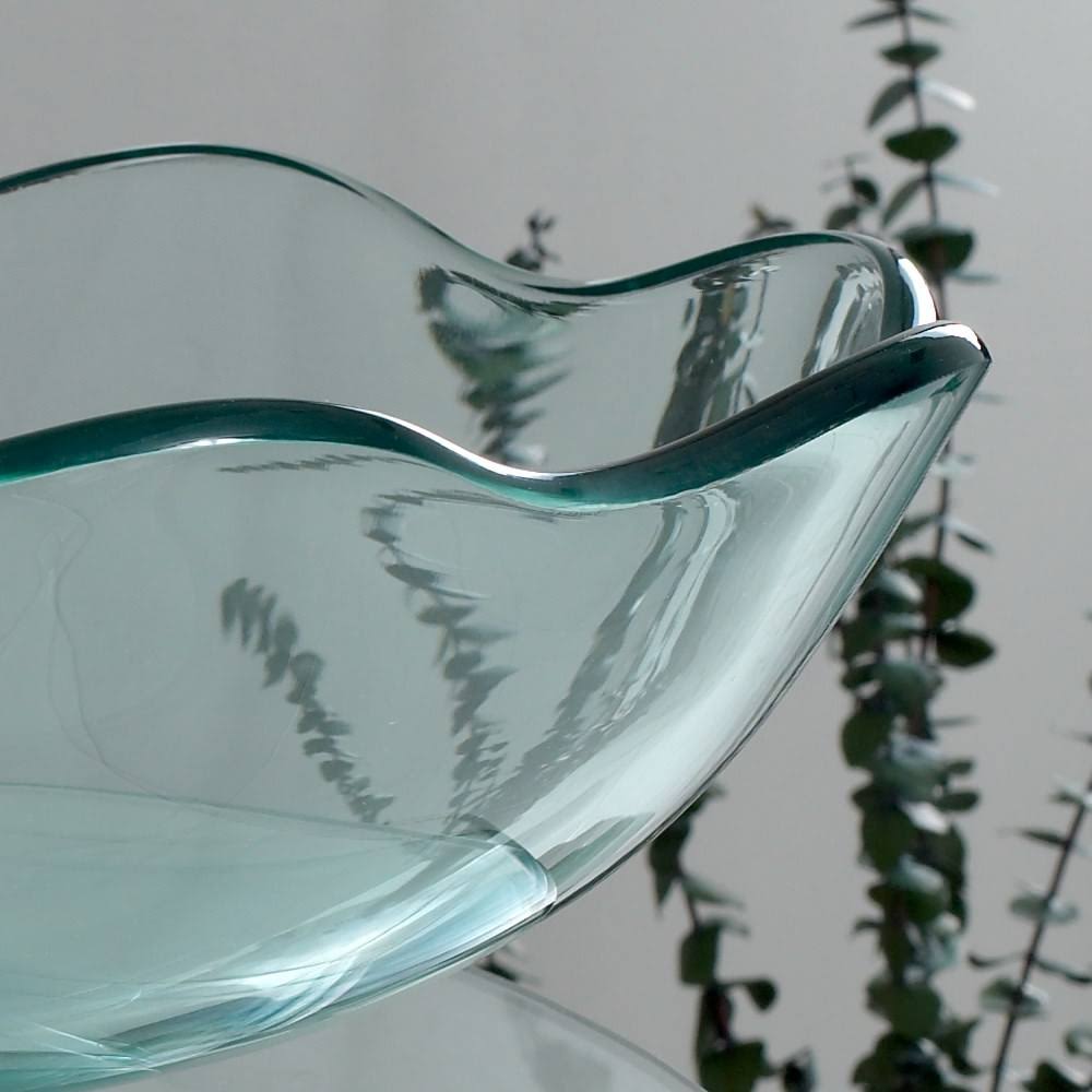 Wavy Edge Glass Bathroom Vanity with Vessel Sink R39849