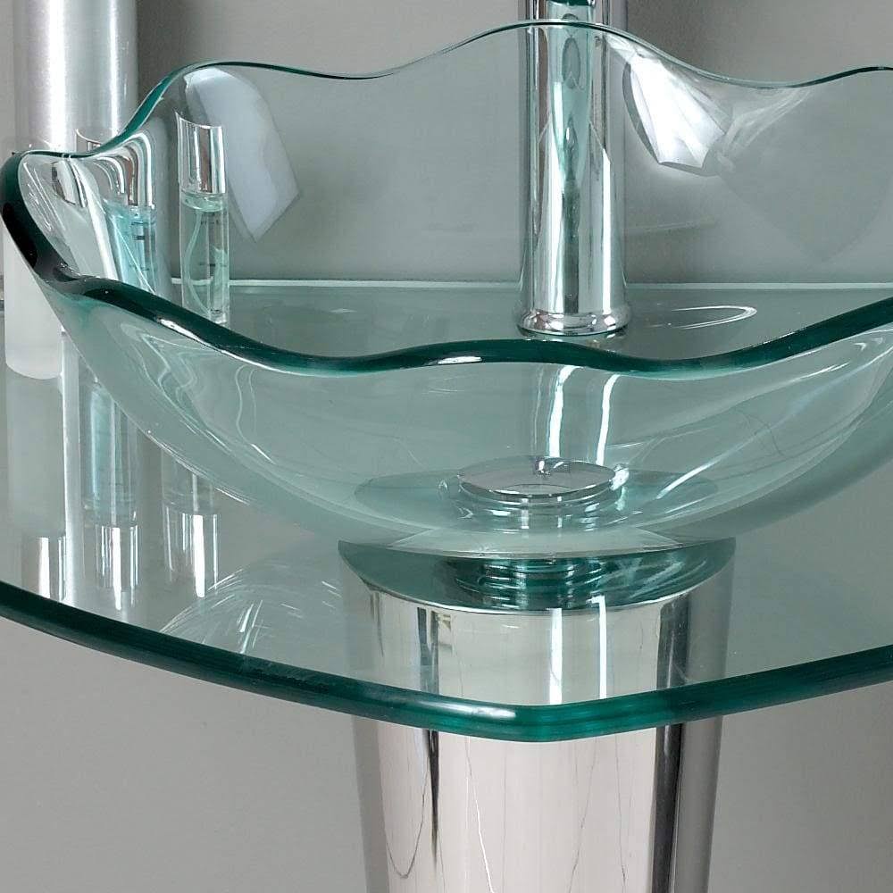 Wavy Edge Glass Bathroom Vanity with Vessel Sink R39849