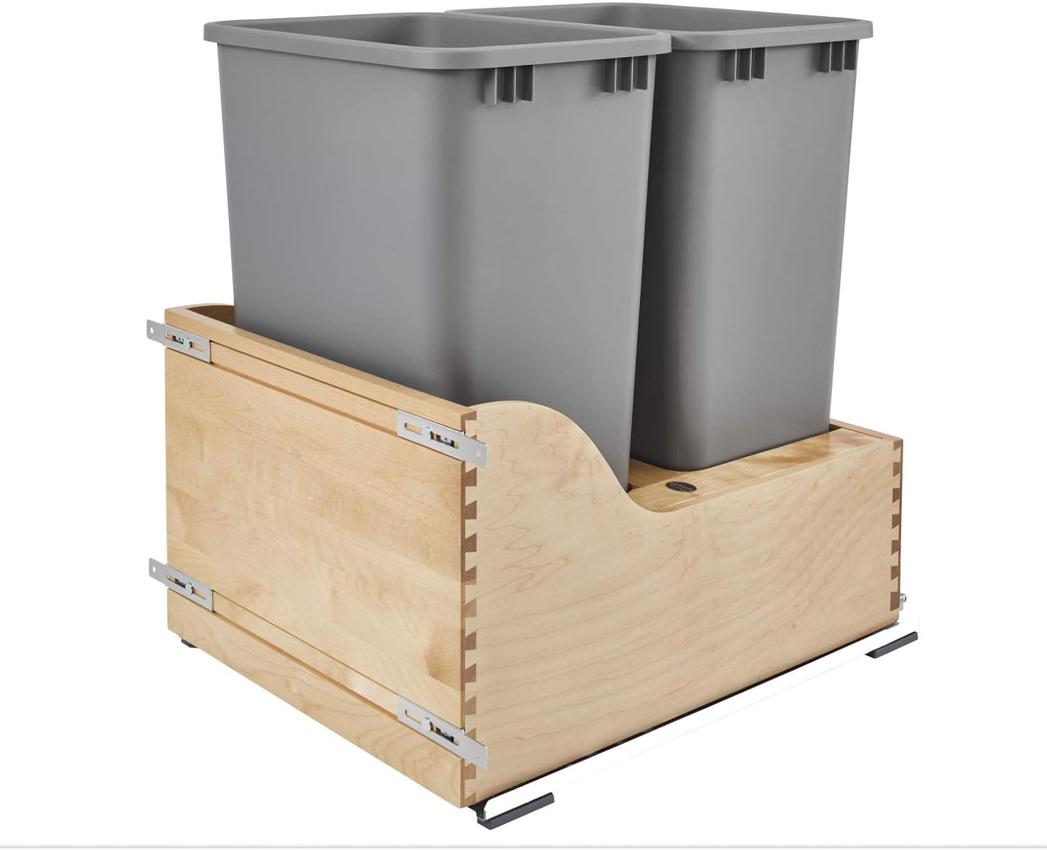 Double 50-Quart Bottom Mount Kitchen Pullout Waste Container Trash Can with Soft-Close Slides, Silver L56967