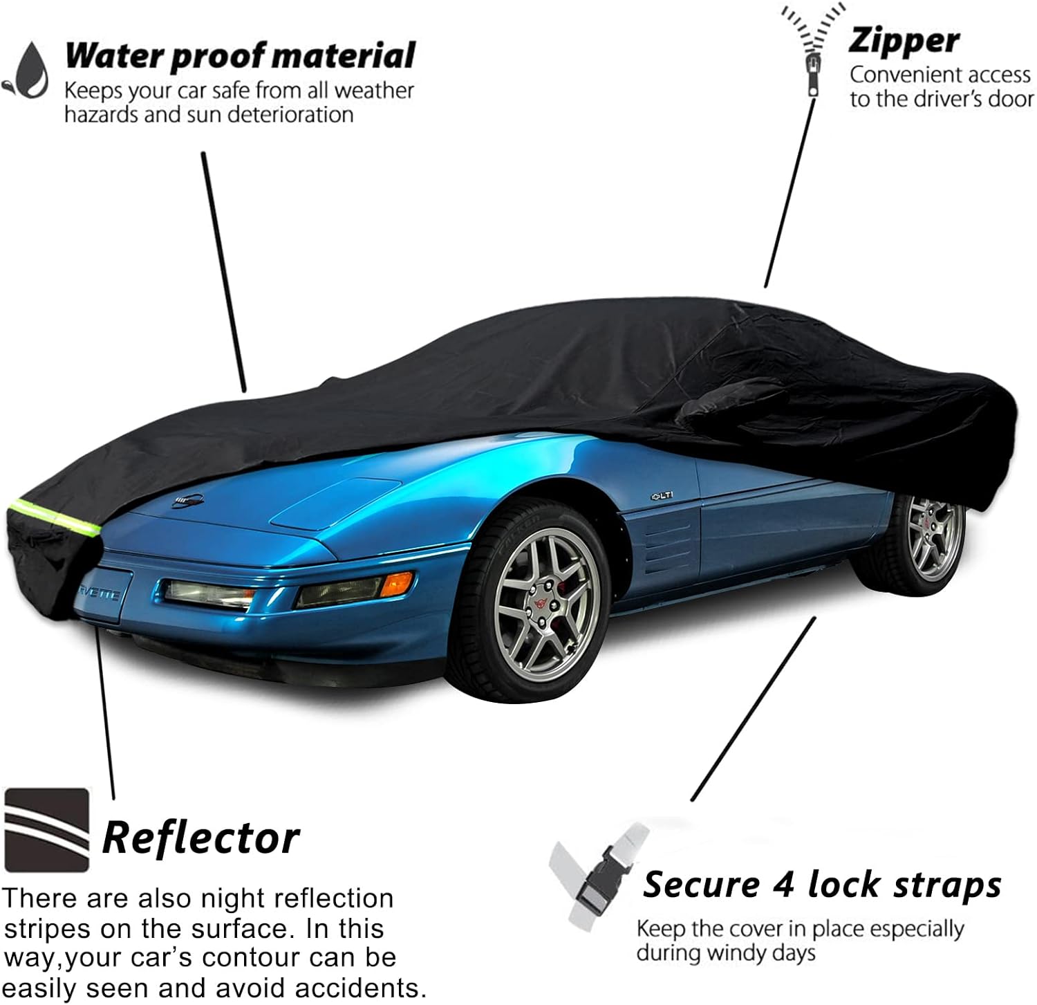 Waterproof Car Cover for C4 Corvette, 190T, Up to 200” L X814286