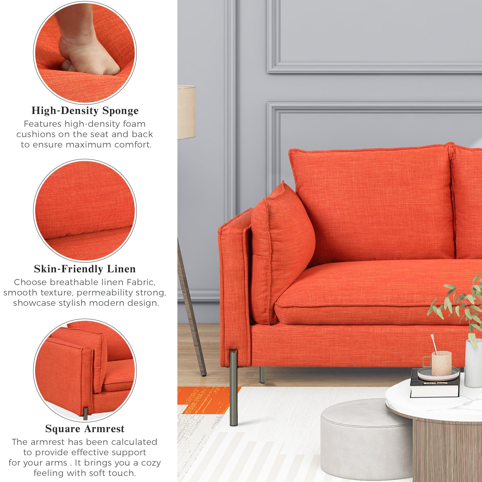 2 Piece Linen Fabric Loveseat and 3 Seat Couch Set K188
