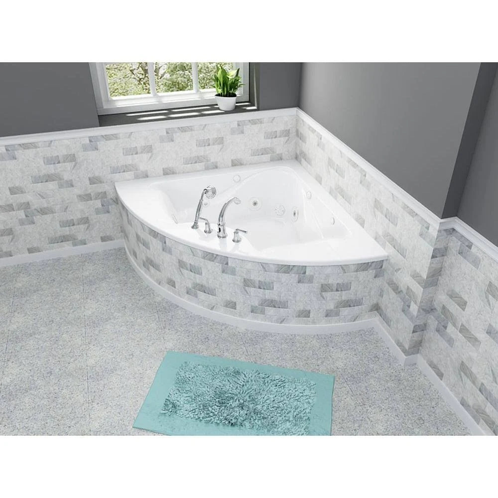 White 85 in. x 60 in. Center Drain Corner Whirlpool Tub M37926