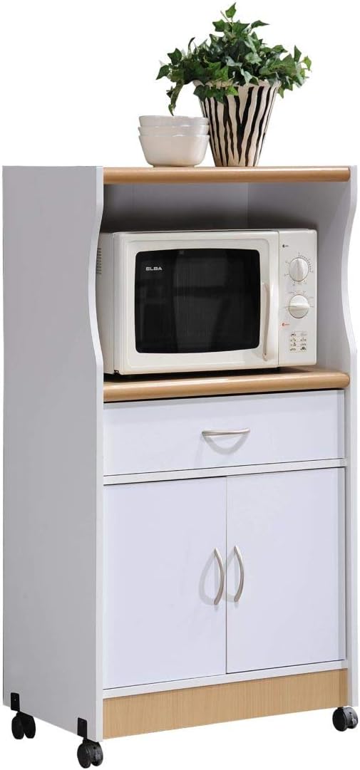 White Microwave Cart with One Drawer V902022