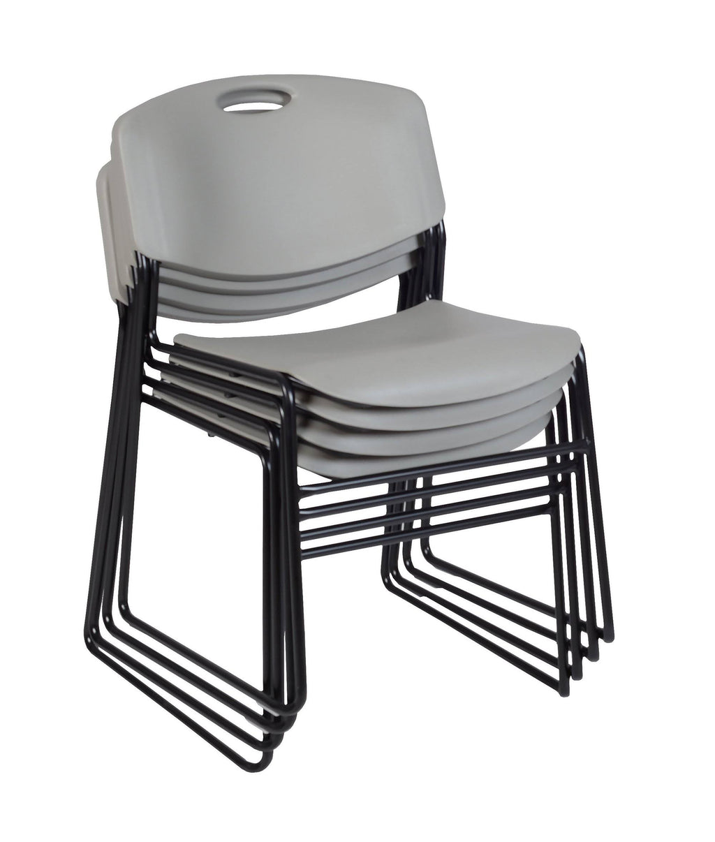 Grey Square Breakroom Table with 4 Stack Chairs U792271