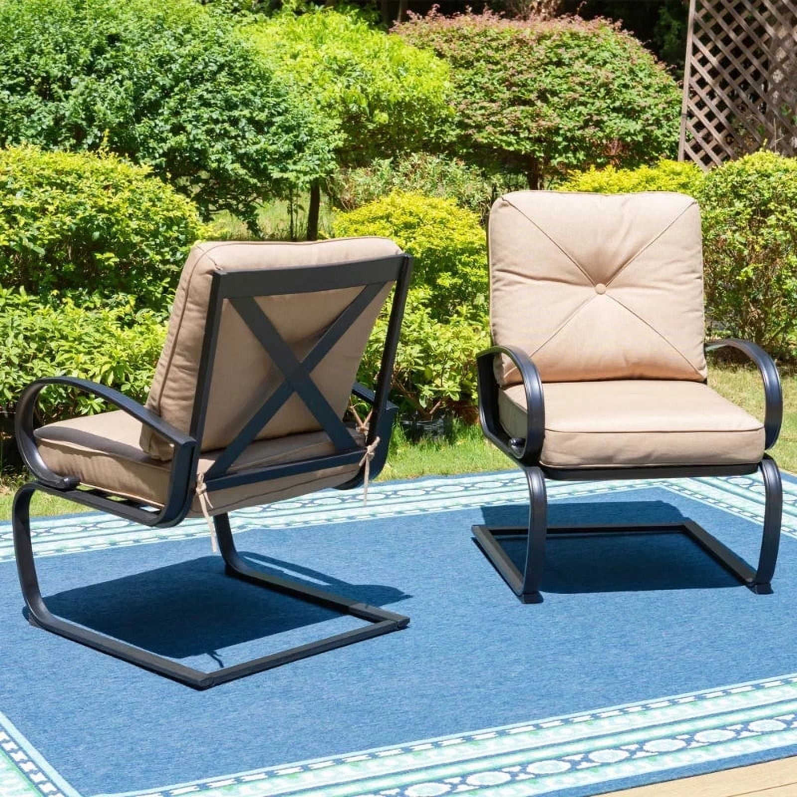 5-Piece Outdoor Dining Set with Black Steel Frame and Beige Cushion X500