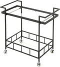 Black Industrial Iron Bar Cart with Tempered Glass Shelves F94274