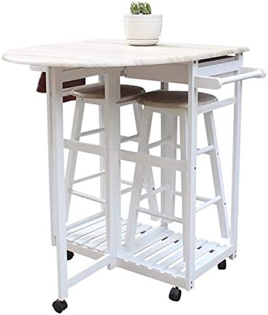 Foldable Dining Cart with Round Stools White A288