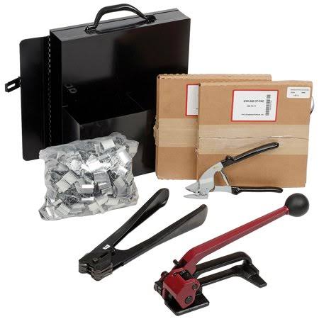 Steel Strapping Kit with Two 1/2 inch x 200& Coils, Tensioner, Sealer, Cutter & Case S211