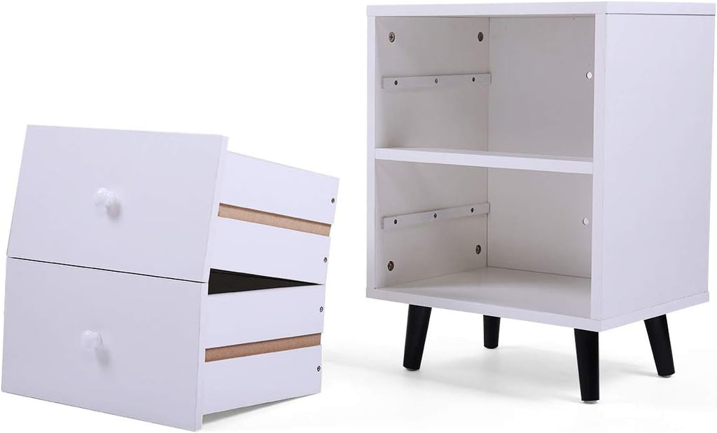 White 2 Drawer Wood Nightstand Z283