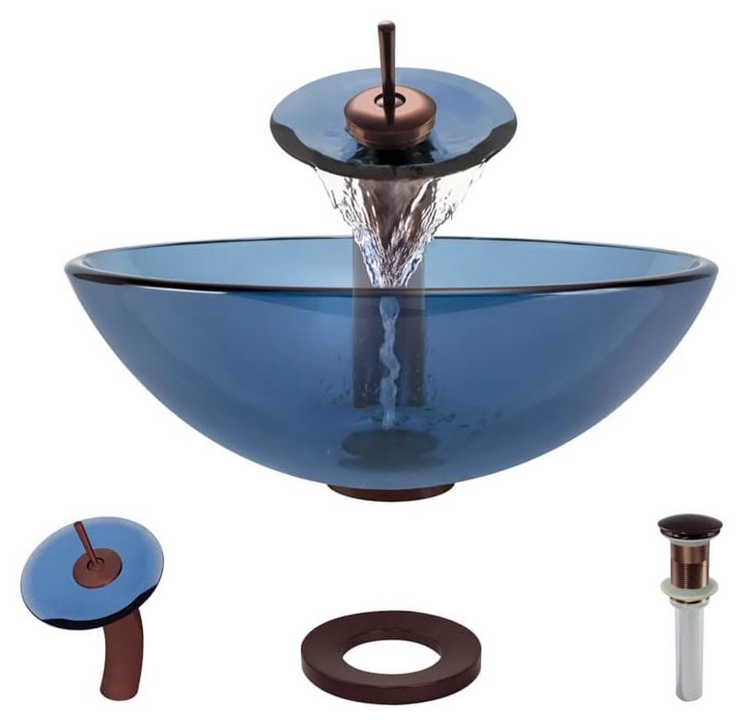 Colored Glass Vessel Sink with Oil Rubbed Bronze Waterfall Faucet M93276