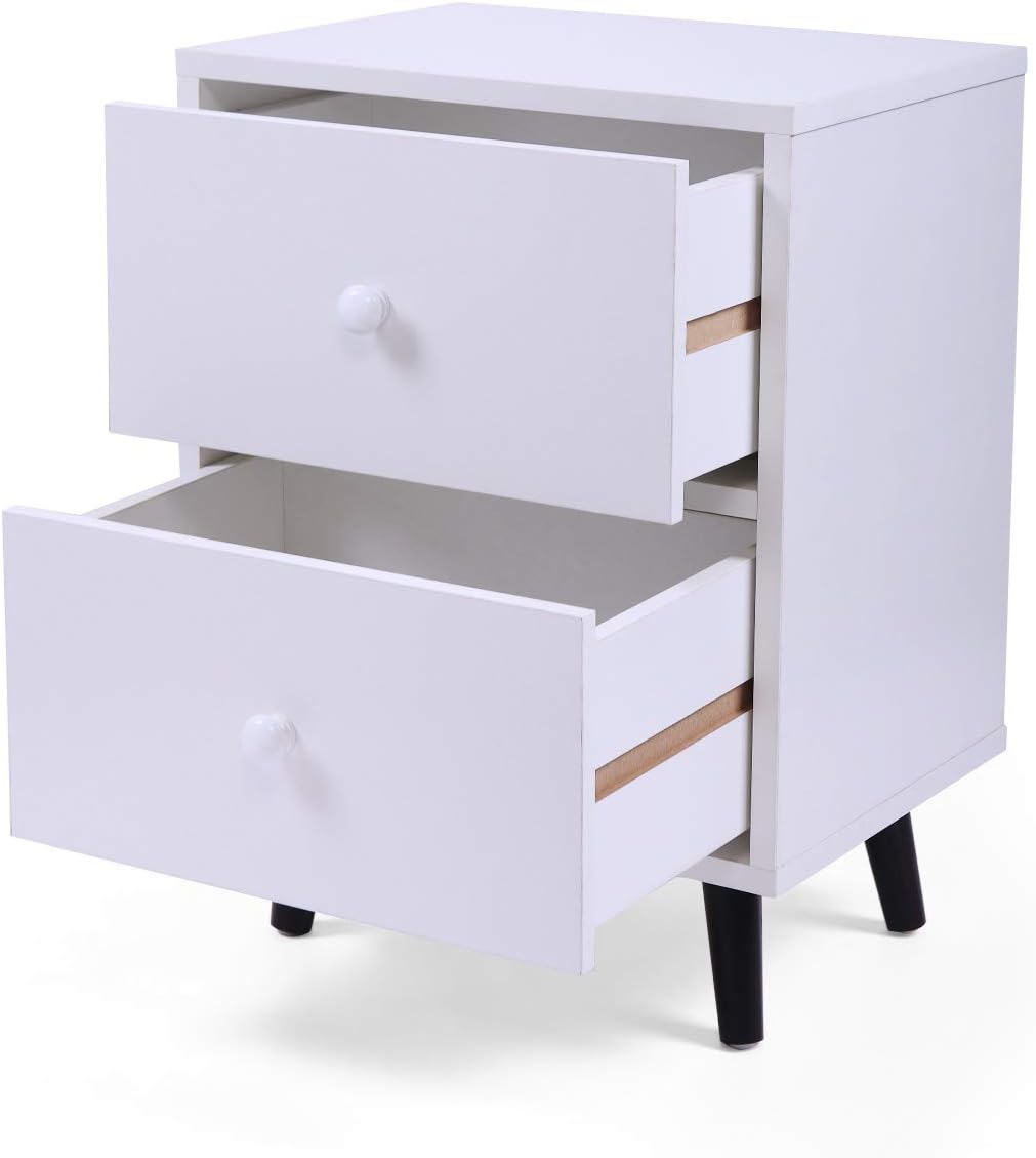 White 2 Drawer Wood Nightstand Z283