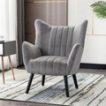 Gray Velvet Accent Armchair with Solid Wood Legs B589694