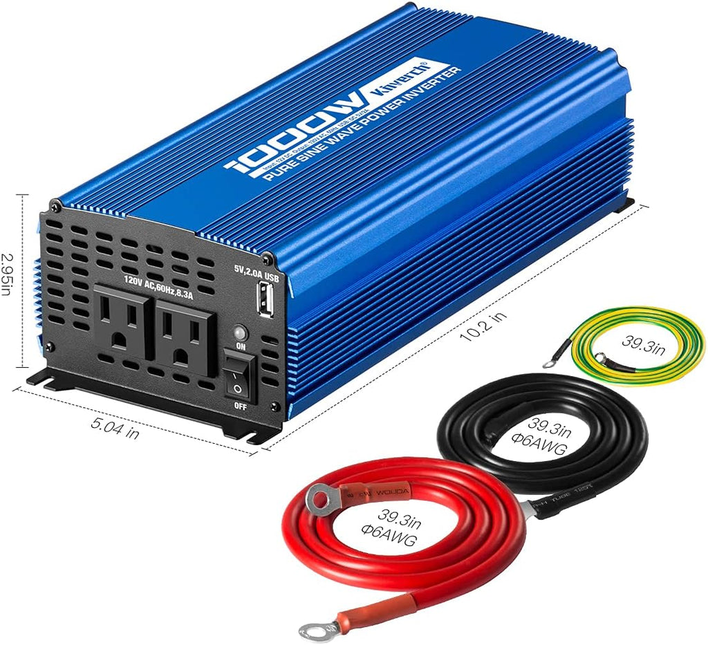 3000W Pure Sine Wave Power Inverter 12V DC to 110V AC Car Inverter with Bluetooth 4 AC Outlets 2 USB Ports J452
