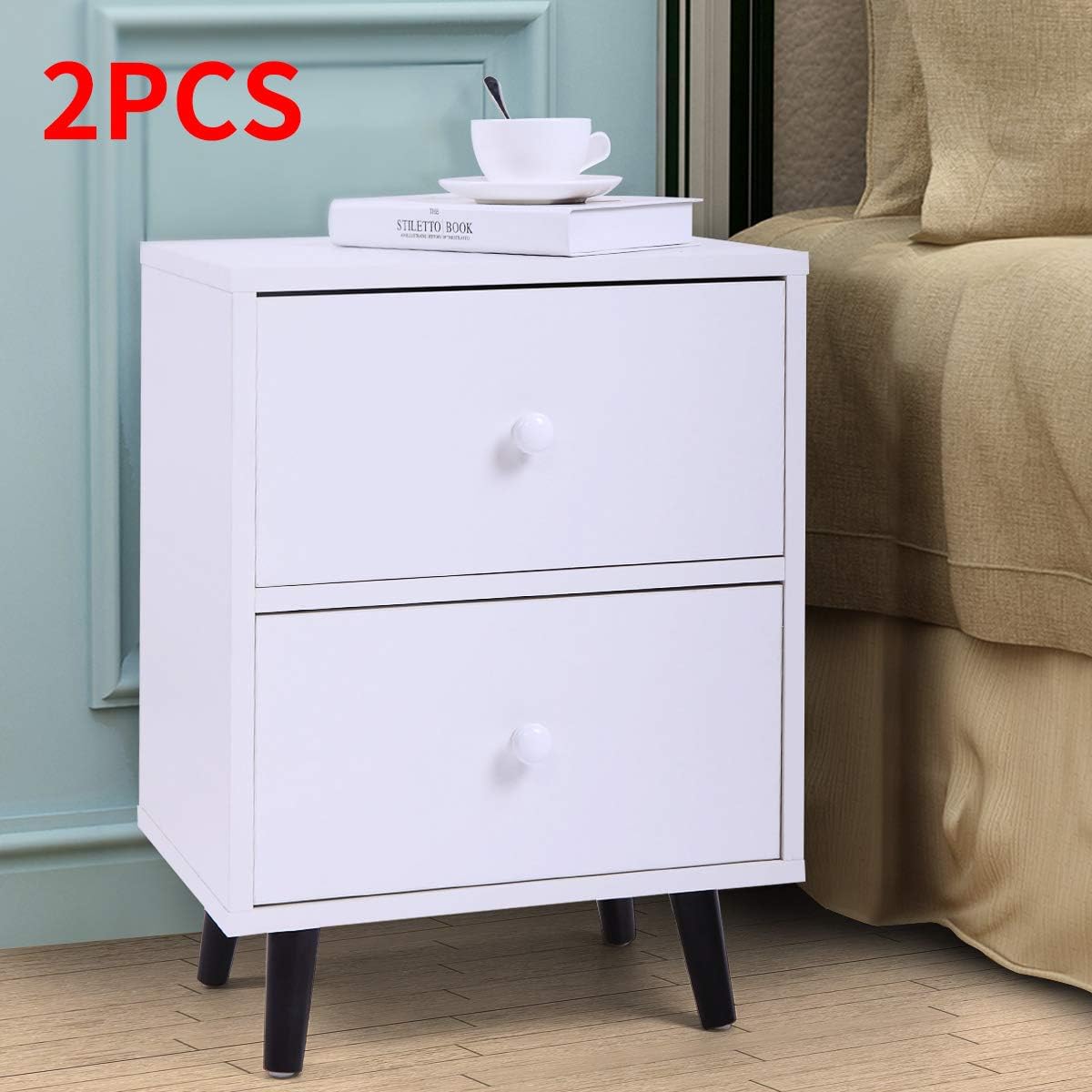 White 2 Drawer Wood Nightstand Z283