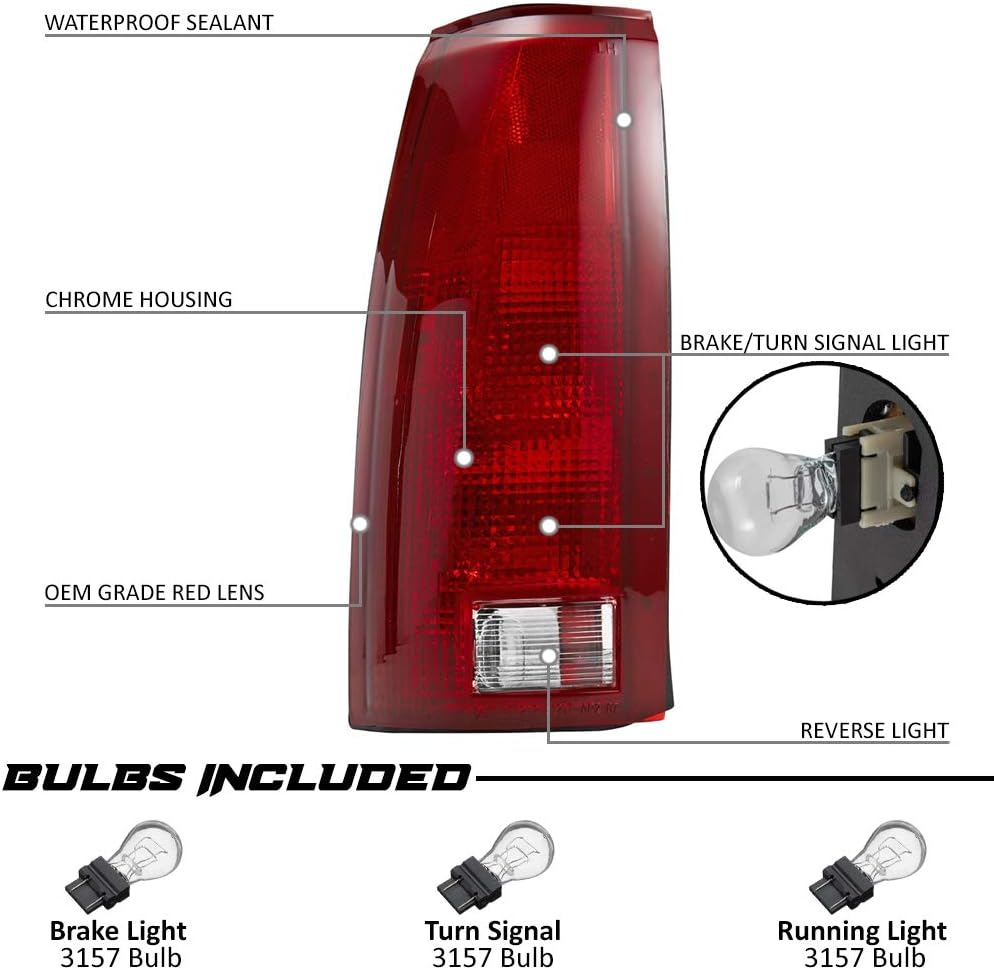 Replacement Rear Brake Tail Lights with Bulb Sockets & Connector Plates - Pair V72632