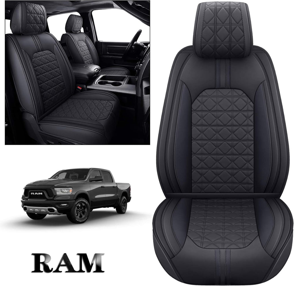 Black Faux Leather Front Seat Covers for Dodge RAM Pickup F491