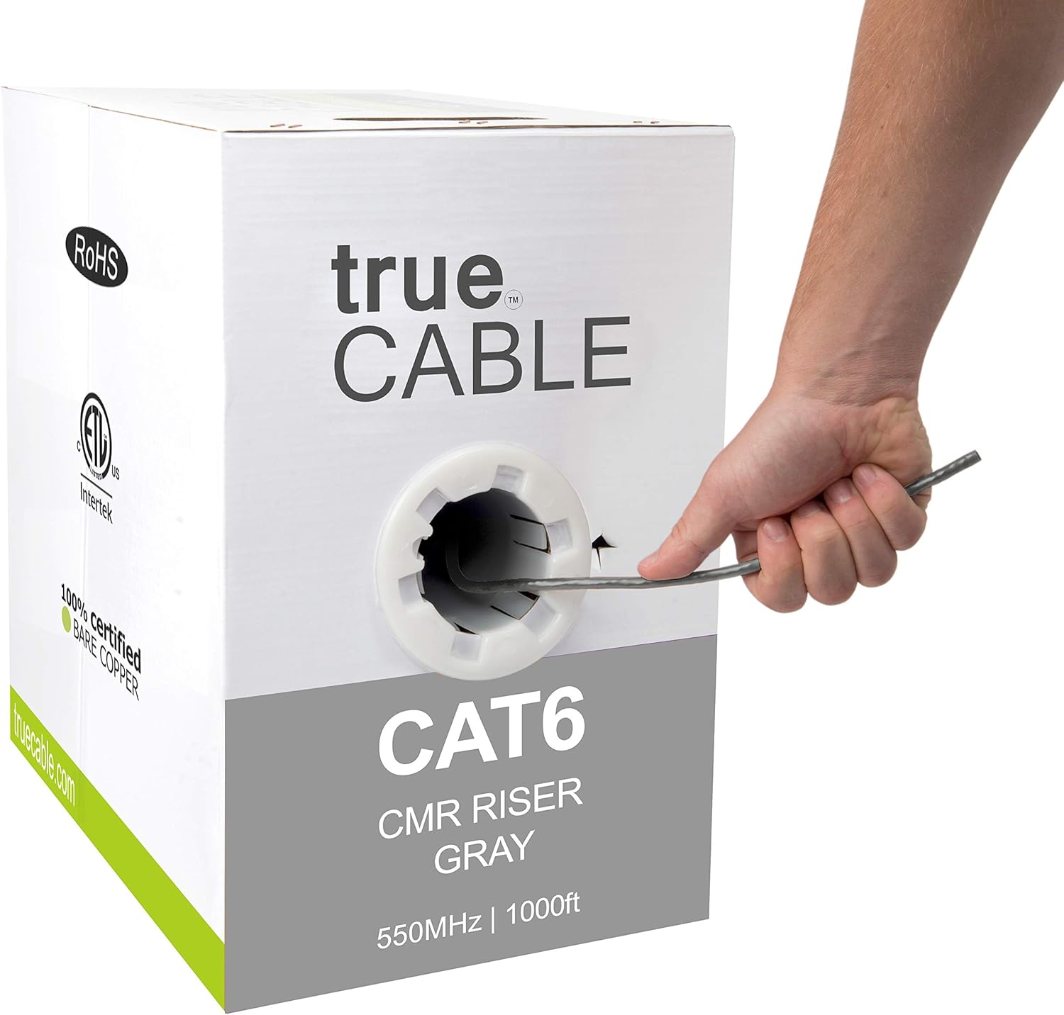 Cat6 Riser 1000ft Black 23AWG 4 Pair Solid Bare Copper Bulk Ethernet Cable T16177