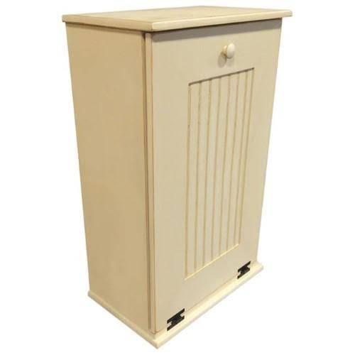 Antique Cream Large Wooden Trash Bin F7598