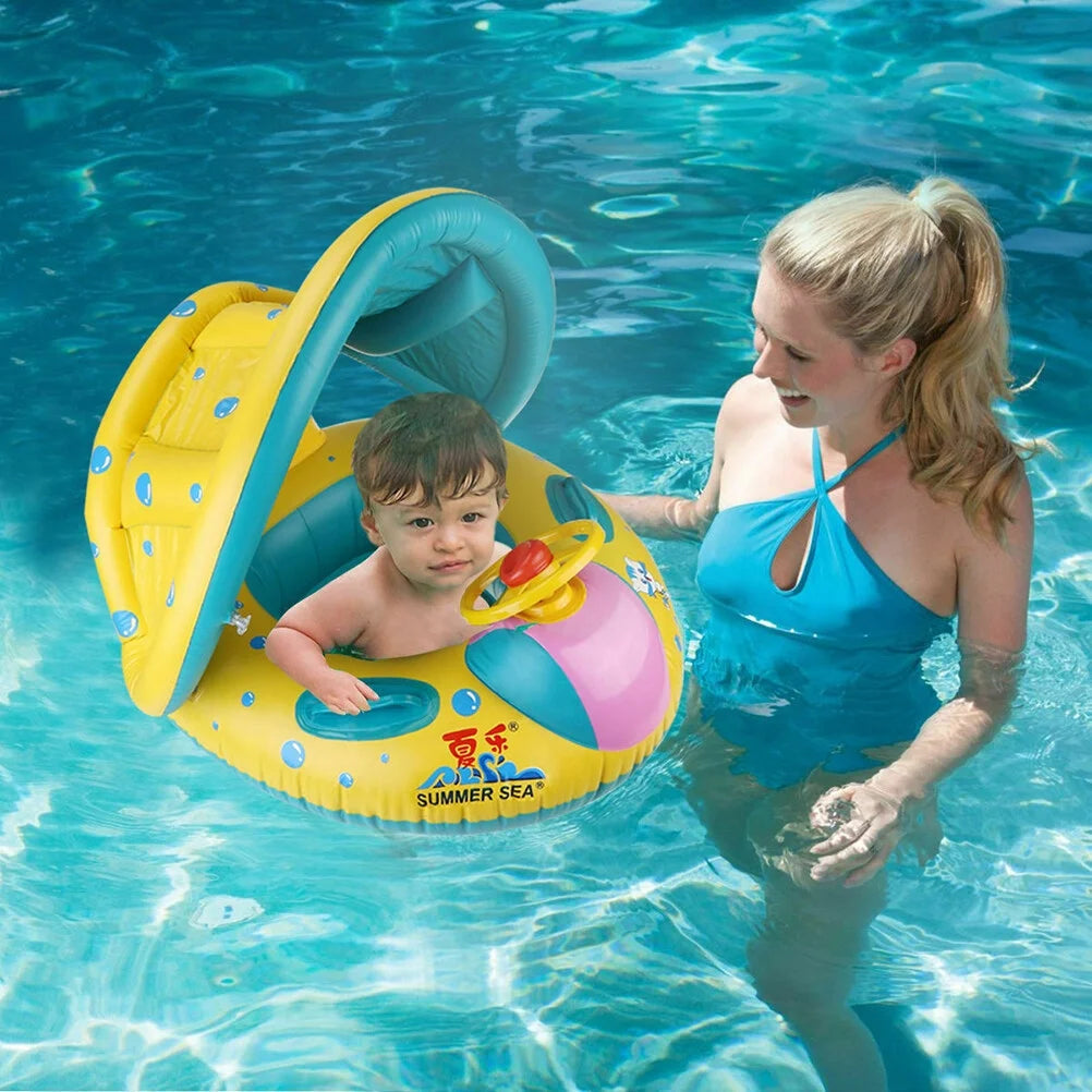 Inflatable Swimming Ring Pool Float with Canopy Sunshade Roof Z142864