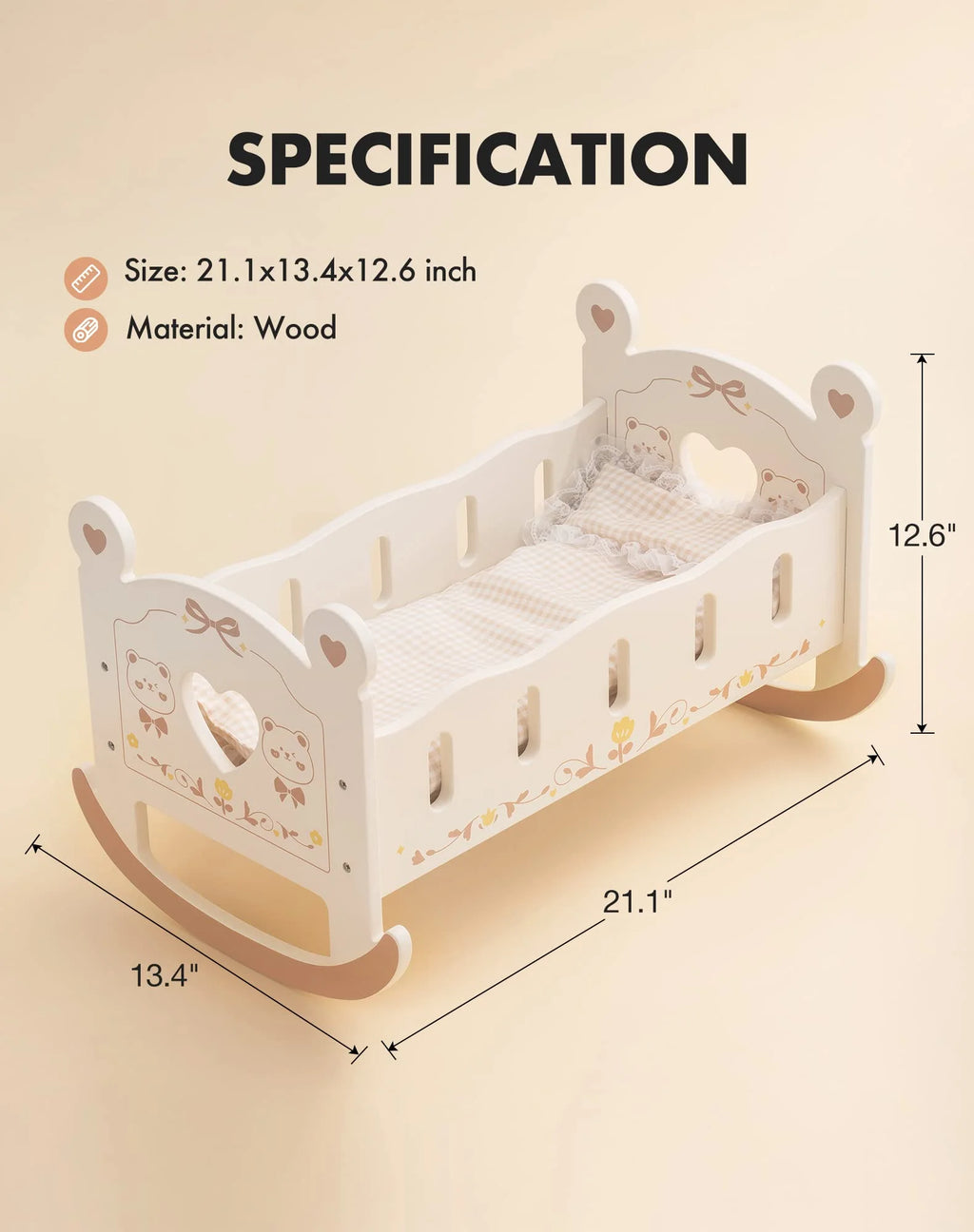 Wooden Doll Cradle with Bedding for 18 Inch Dolls M687126