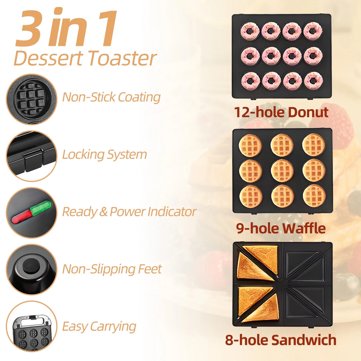 3-in-1 Nonstick Dessert Maker with Removable Plates D592468