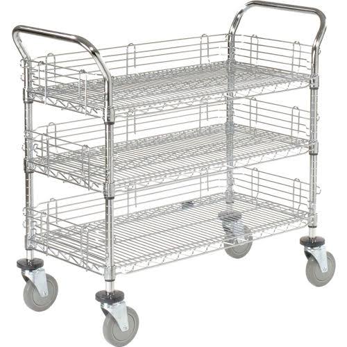 Utility Cart, 3 Shelf, Chrome, Polyurethane Casters T421763