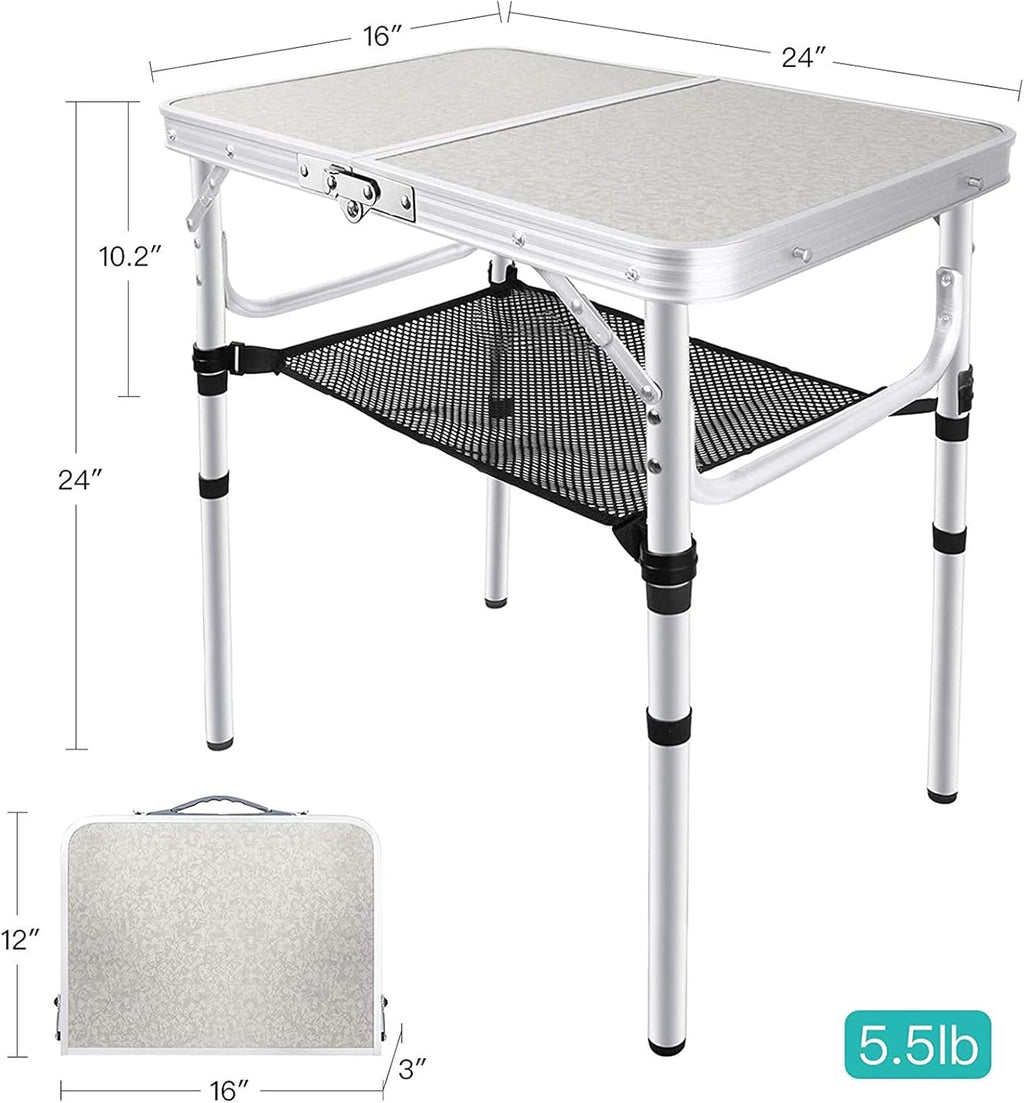Folding Camping Table with Storage, Height Adjustable Aluminum Camp Table K573