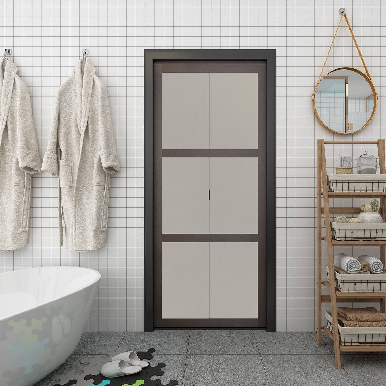 Mocha 3-Lite MDF Wood Frame Frosted Glass Closet Bi-Fold Door F5155
