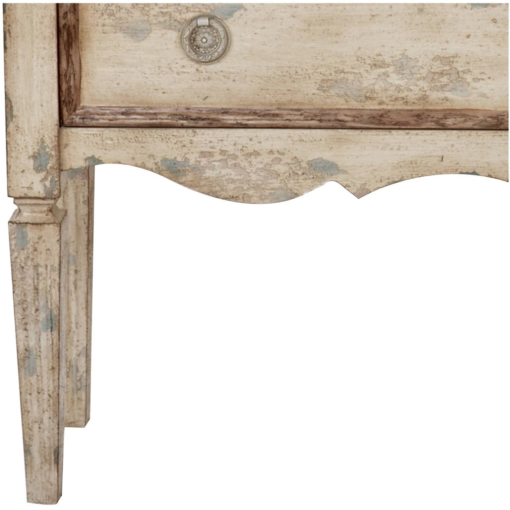 Distressed Two Drawer Farmhouse Hall Chest in Weathered Cream Z390