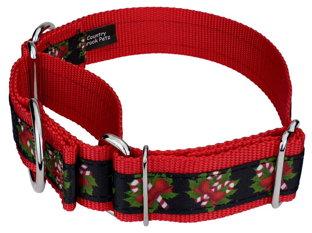 Black Candy Cane Martingale Dog Collar, 1 1/2 inch, Large Y930491