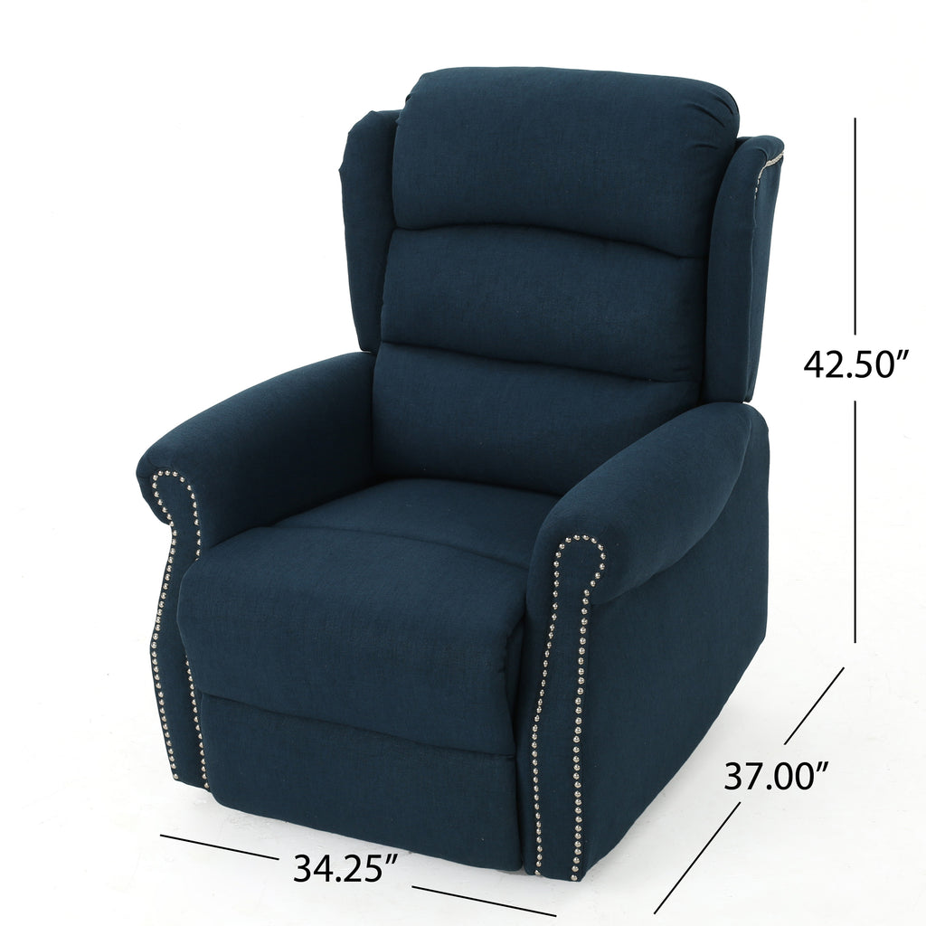Navy Blue Tufted Fabric Power Recliner R802