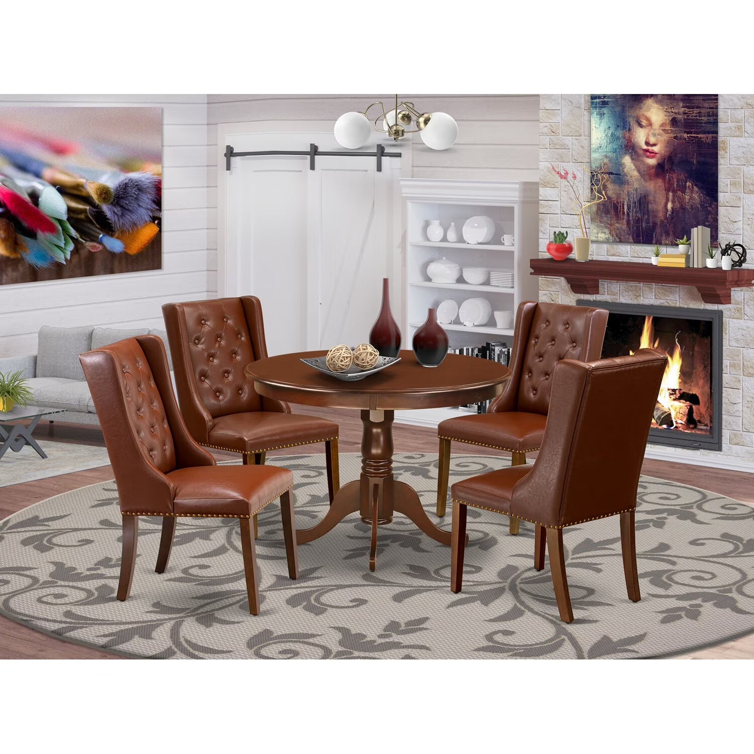 5-piece Wood Dining Table and Chair Set in Mahogany A93964