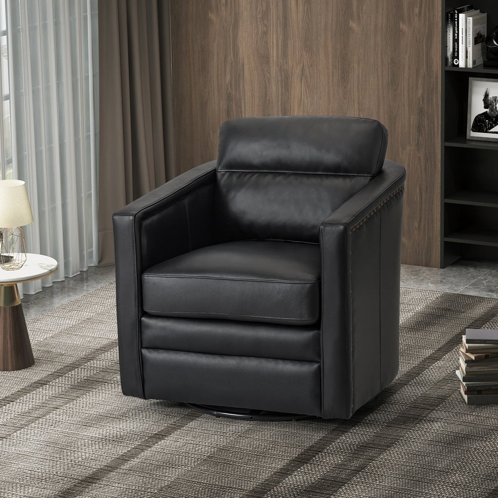 Genuine Leather Swivel Chair with Arms D918