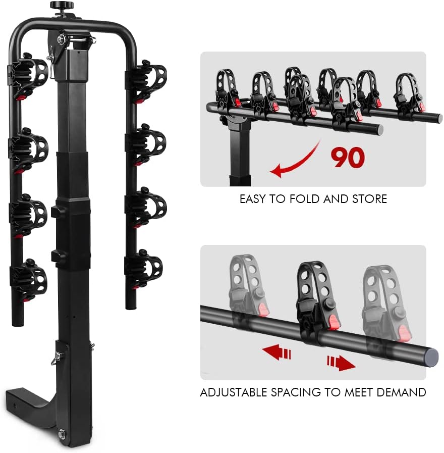 4 Bike Rack, Double Foldable Rack, 2 Hitch Receiver J1669